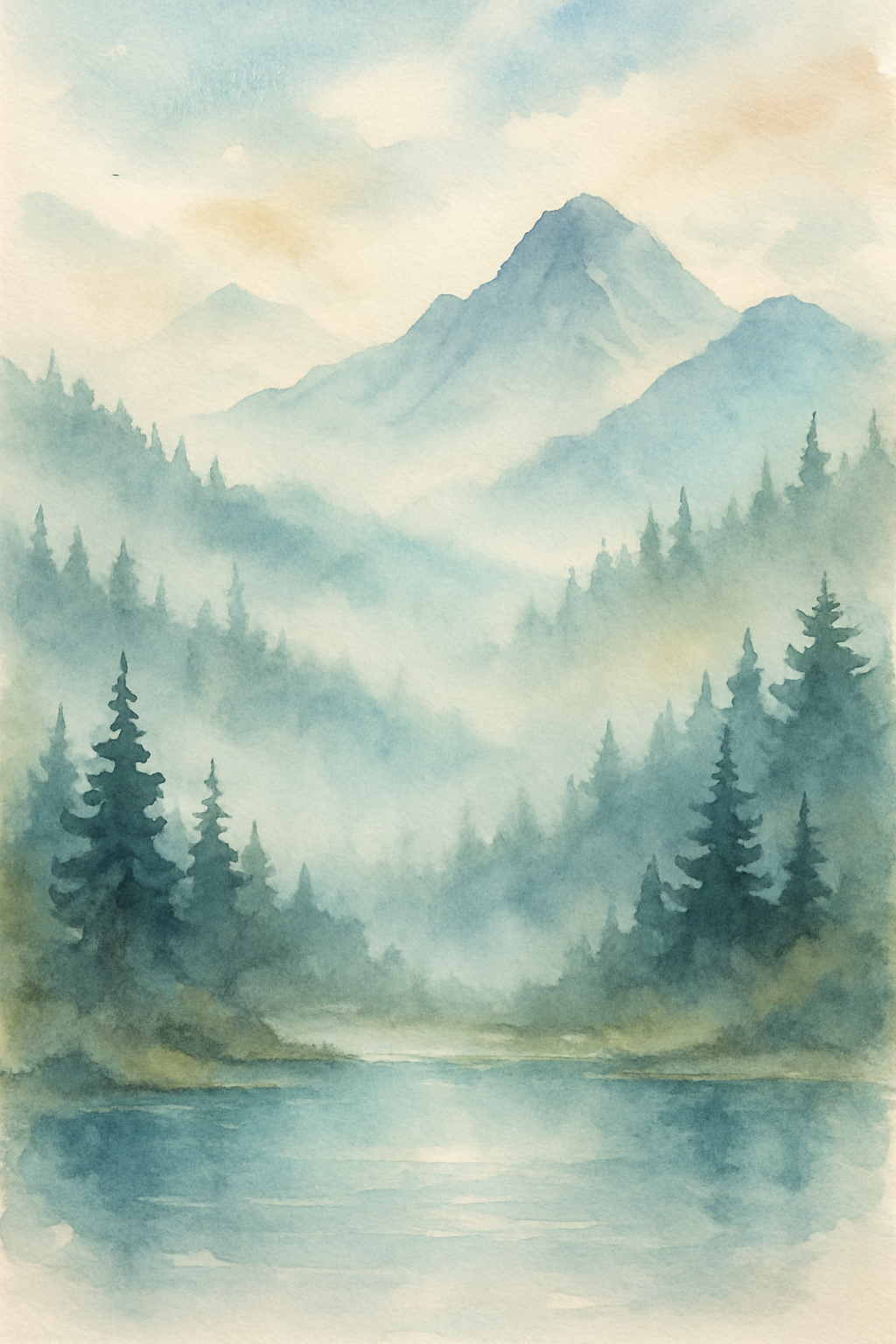 ZILVER - Serene Mountain Lake Watercolor