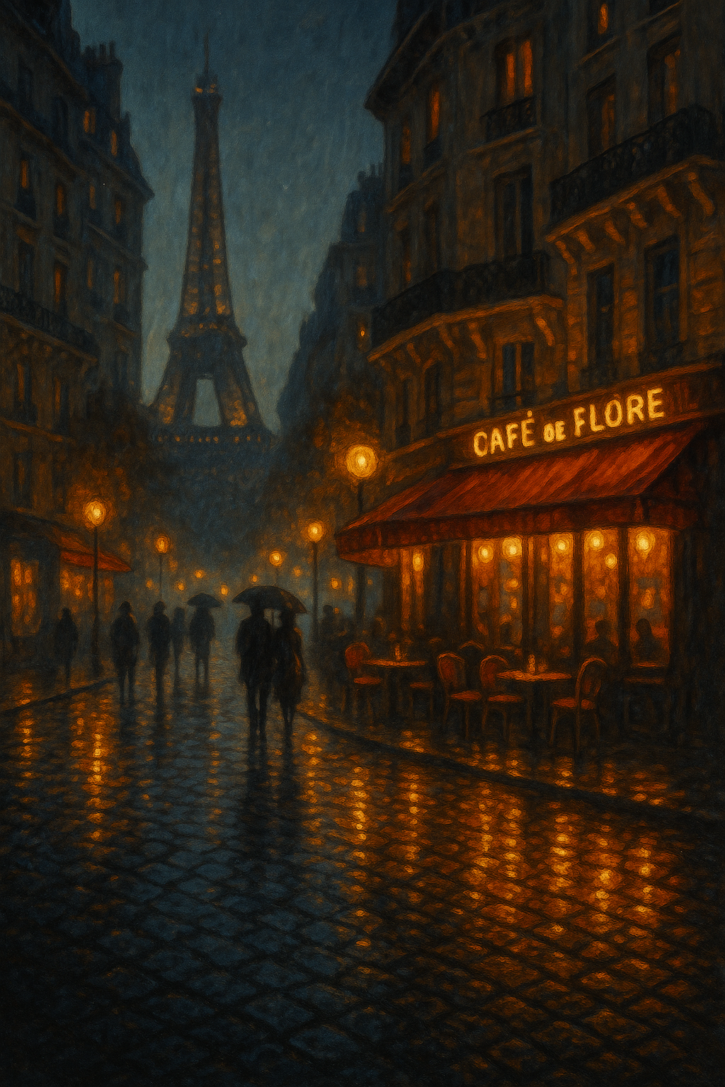 Paris Night Café Reflections